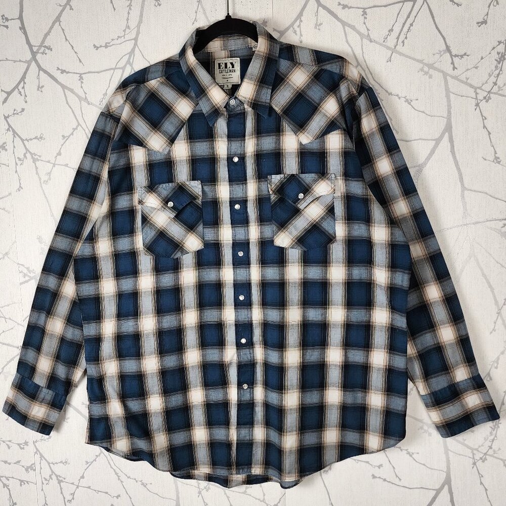Ely Cattleman Forest Green Plaid Pearl Snap Western Shirt